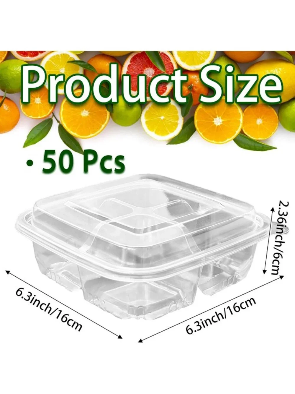 50 Pack Bento Snack Containers | 4 Compartment Lunch Box for Meal Prep & Snacks